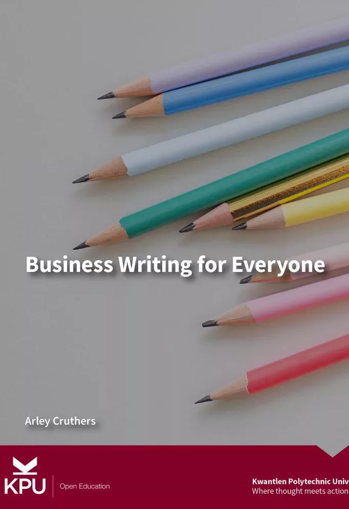 Business Writing textbook cover showing colourful pencils