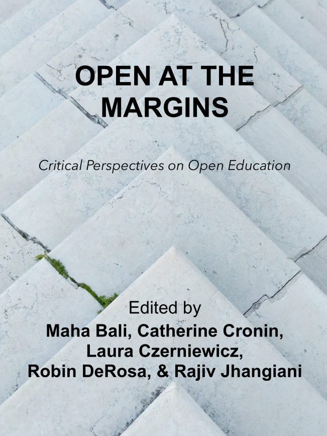 book cover for Open at the Margins showing a grey staircase