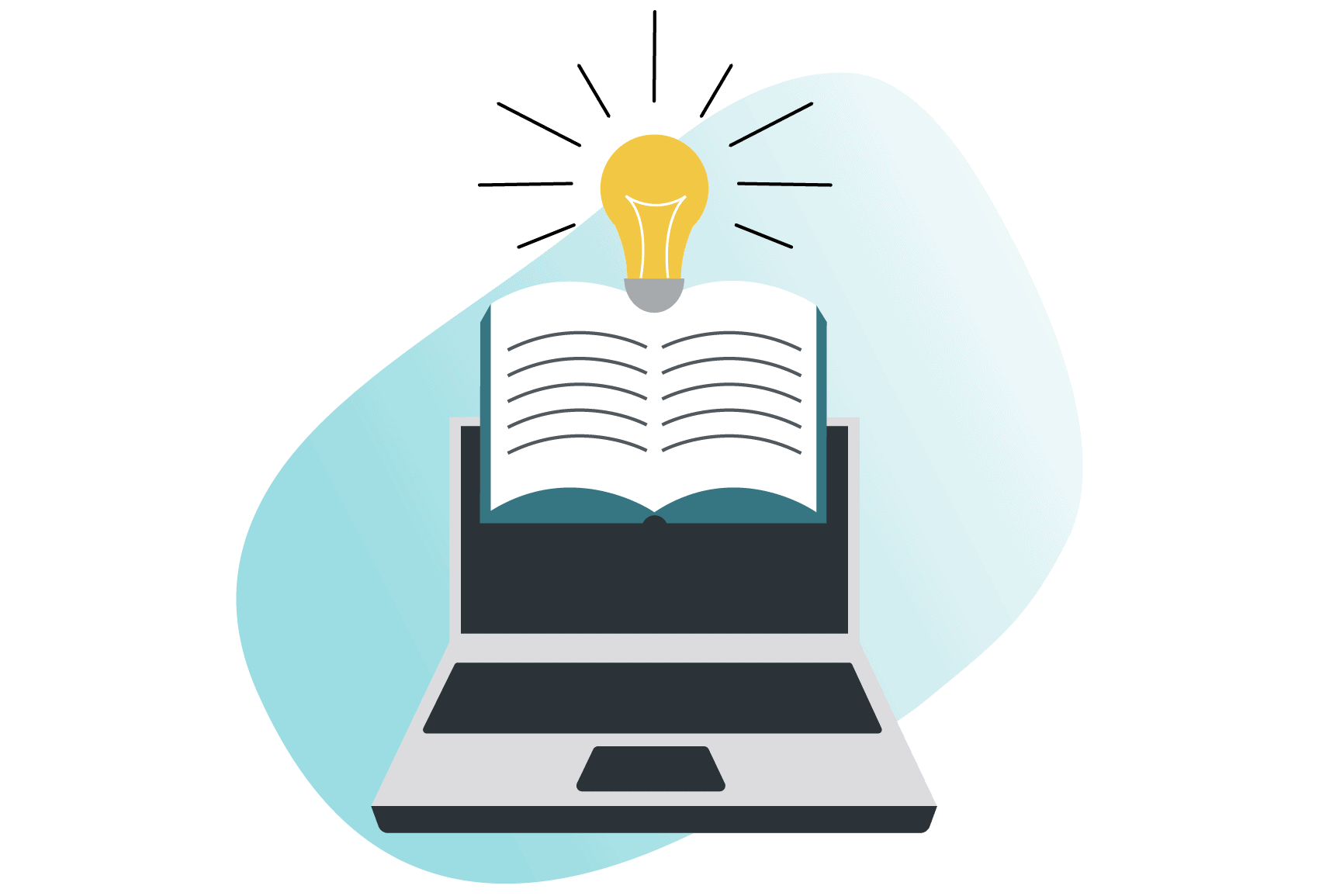 illustration of laptop with a book coming out of it