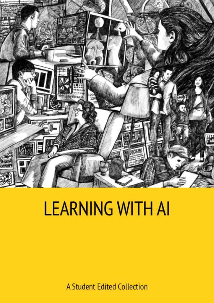 learning with AI book cover showing various illustration of people engaging with technology