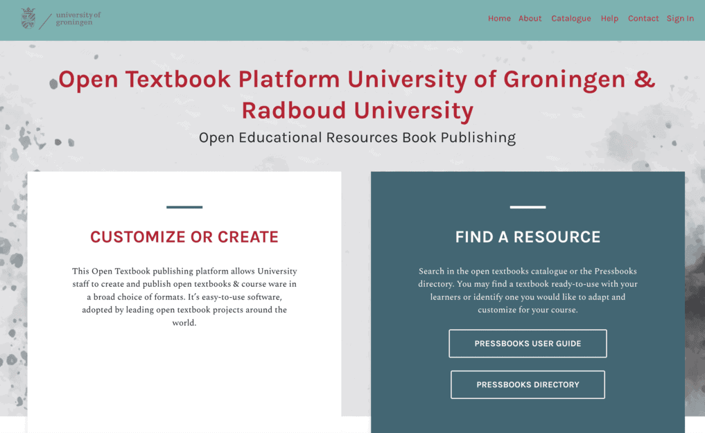 homepage of University of Groningen open textbook platform