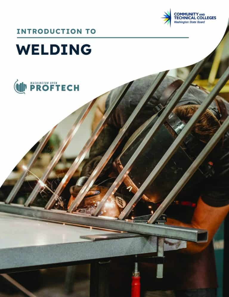textbook cover showing someone welding on a table