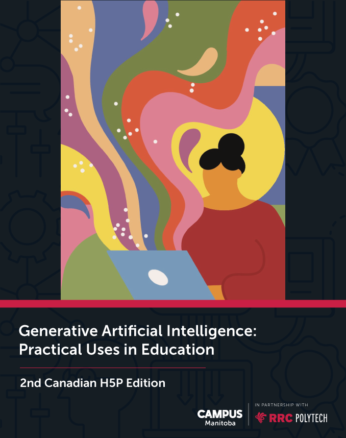 generative AI book cover featuring a colourful illustration of a person on a laptop